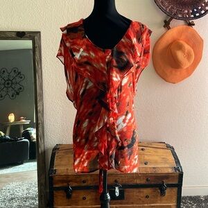 Worthington Red Ruched Button-Up Sleeveless Blouse | Size 2X